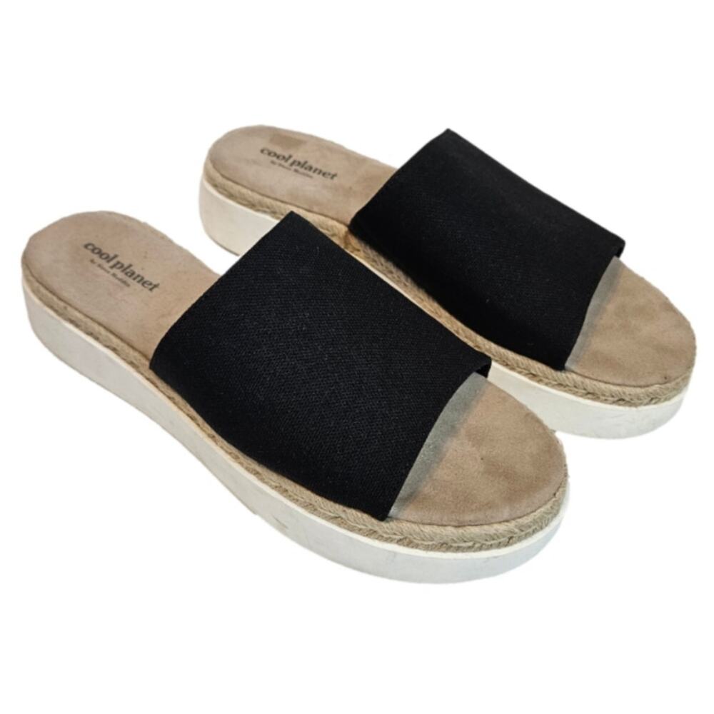 Cool Planet by Steve Madden Black Juniperr Slides Women's 10 Summer Casual‎